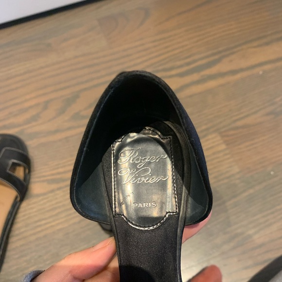 Roger Vivier Black Satin Trompette Crystals d' Orsay Ballet Flats - Picture 3 of 10